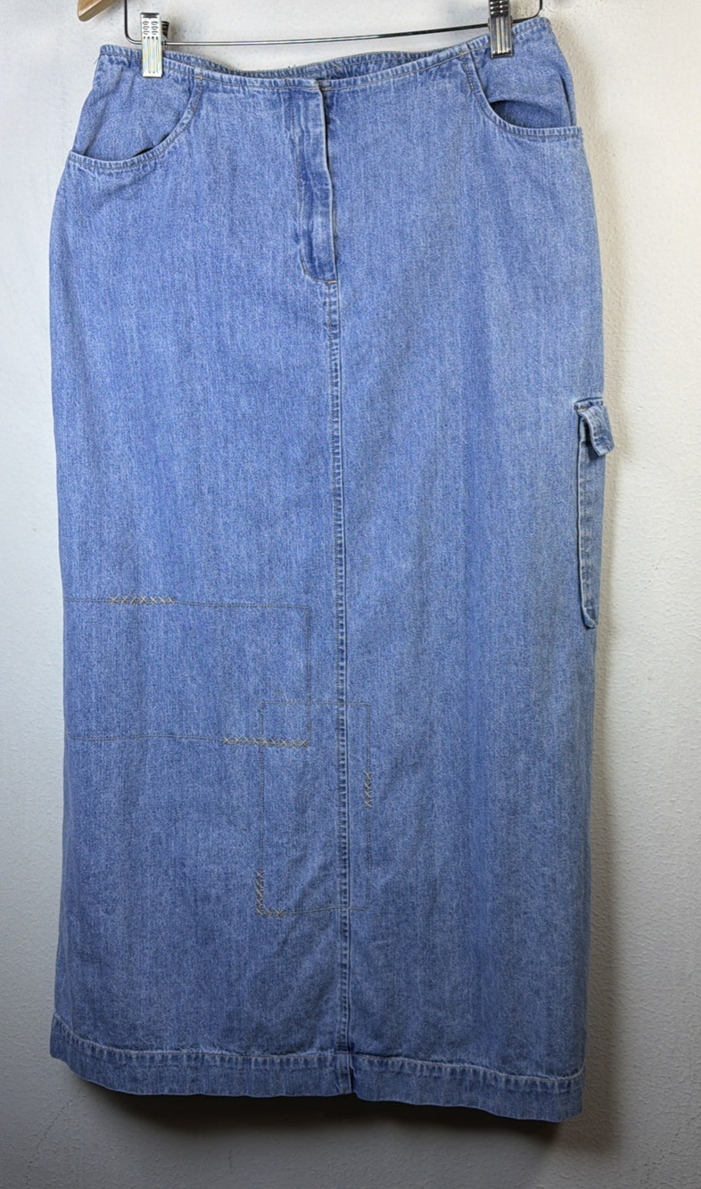 J. Jill A Line Maxi Skirt Blue seamed Denim Boho Farm Cottagecore Country 10